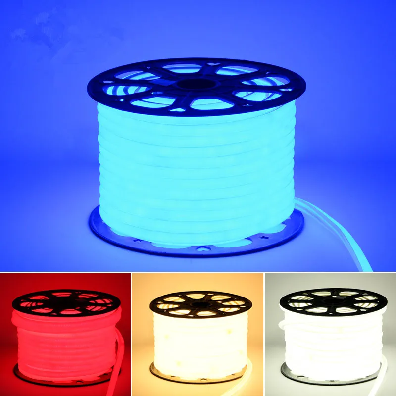 

220V 230V Led Neon Rope Strip Ribbon Light Flexible Tape Waterproof IP65 With EU Power Plug RGB White Blue Green Red Pink Yellow