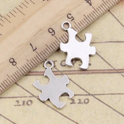 20pcs 매력 지그 소 퍼즐 조각 자폐증 인식 20x14mm 티벳 청동 실버 컬러 펜던트 골동품 보석 수제 공예 만들기