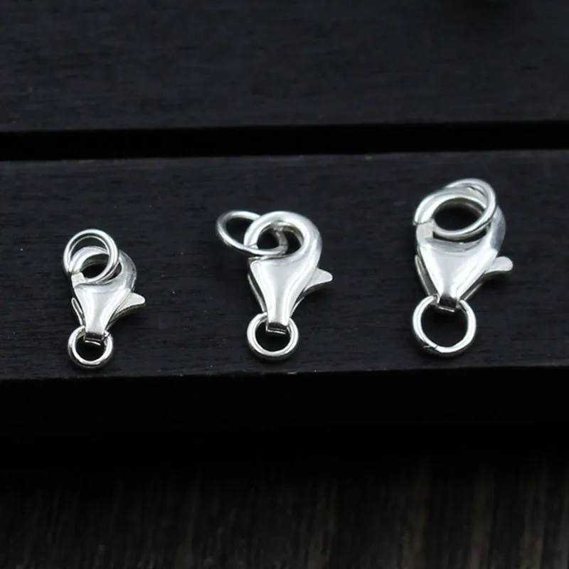 100% 925 Sterling Silver Lobster Clasps 8mm 9mm 10mm Silver Spring Clasps Hooks Fit Necklace Bracelets DIY Fine Jewelry Making