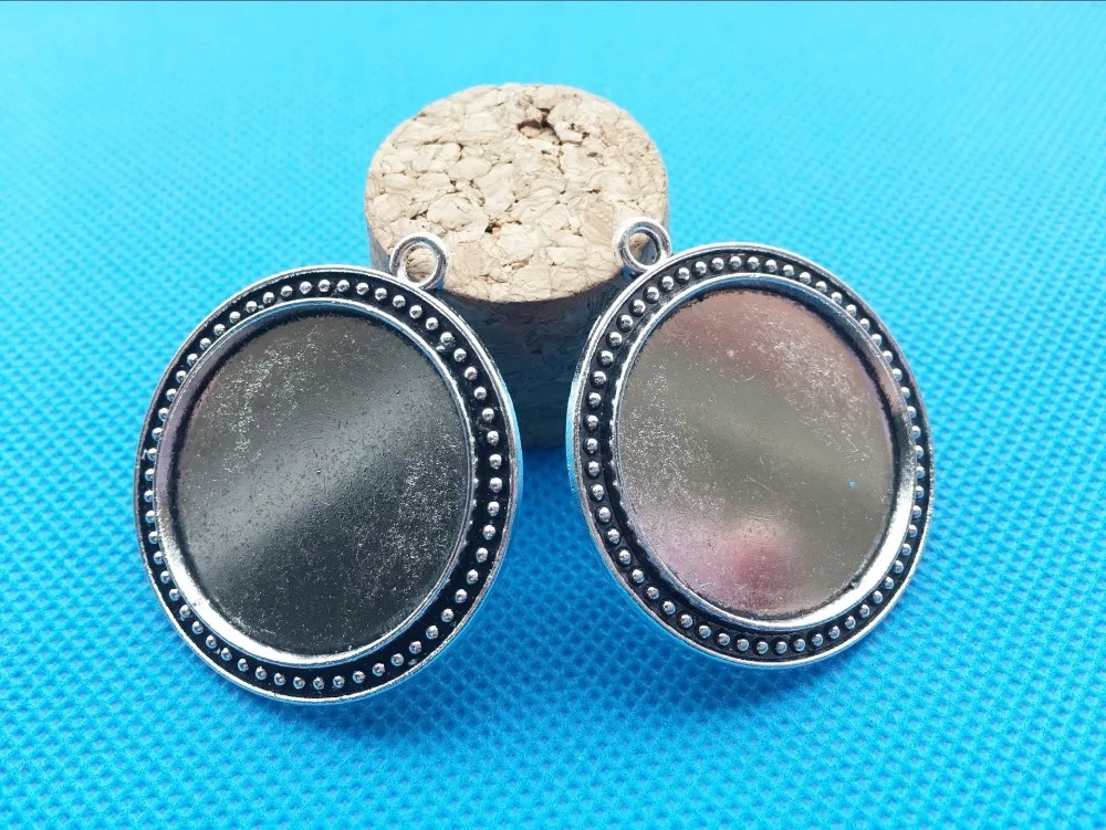 50pcs Antique Silver tone/Bronze Round Beads Border Base Setting Tray Bezel Pendant Charm/Finding,fit 30mm Round Cabochon/Cameo