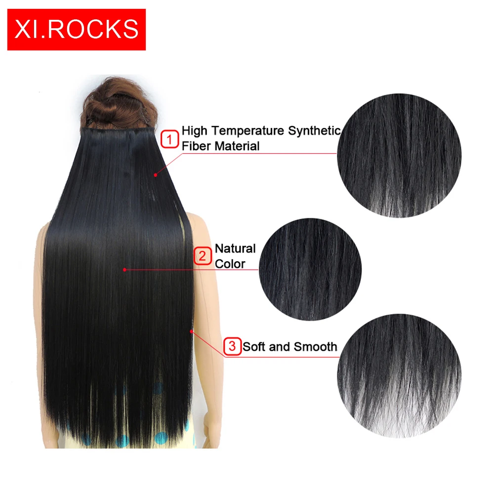 Xi.Rocks WJZ12070/1p 25ColorSynthetic 70cm Long Straight wig On Hairpins False Hair Clip In Hair Extension Black wigs Extensions