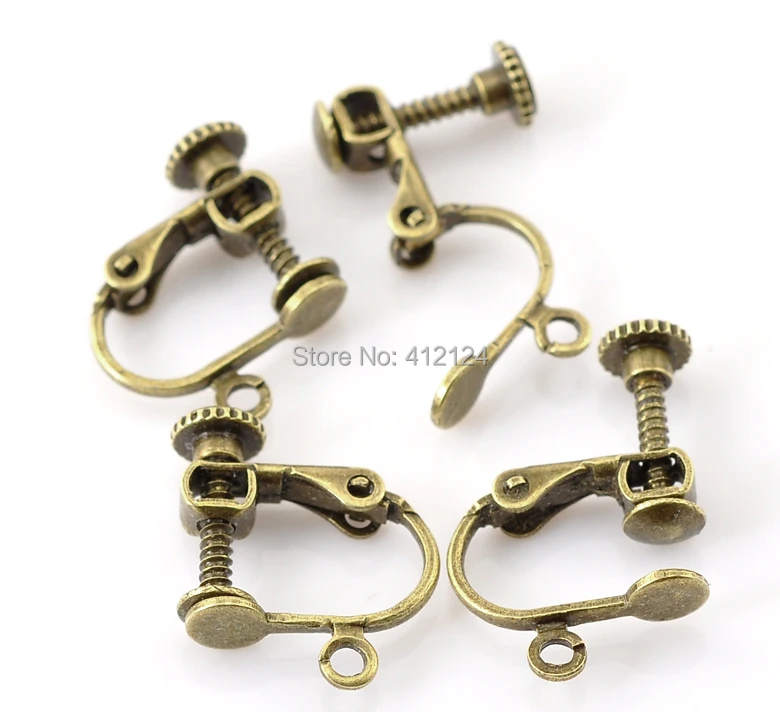 100Pcs Earrings Clips Screw Ears With Loop Copper Bronze Tone Women Jewelry DIY Findings Component 17x14mm(5/8