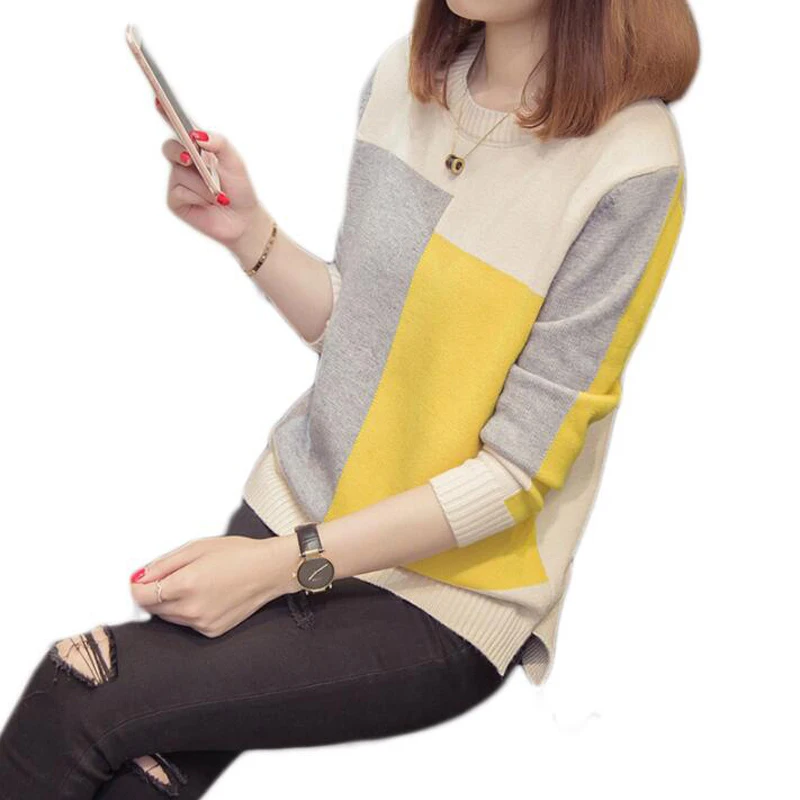 

Autumn Winter Sweater Women 2018 Colorblock Knitting Jumper Women Sweaters And Pullovers Female Pull Femme Tops Cashmere