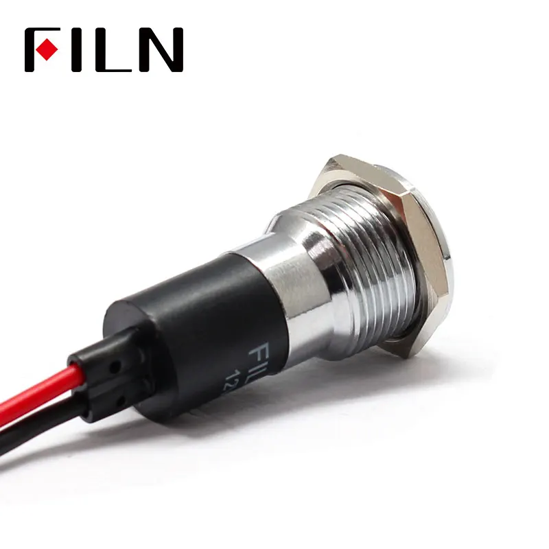 FILN 16mm Waterproof Lamp Silver shell  12V LED Car Boat Battery fault flag Dashboard Signal Lights Instrument Pilot light