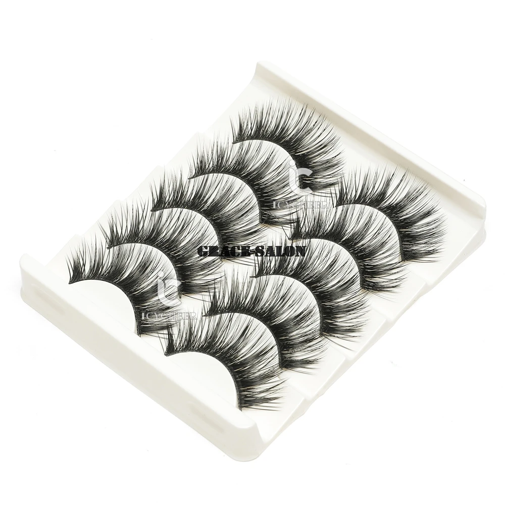 ICYCHEER Makeup 5Pairs Natural Fashion Eyelashes Handmade Cross Black Long False Lashes