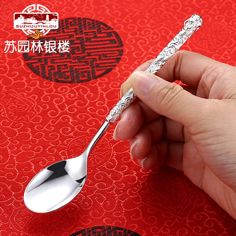 S999 sterling silver handmade coffee spoon dessert, ice cream, teaspoon picnic kitchen accessories