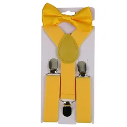 Winfox Black Red Yellow Children Suspenders Bowtie Set Baby Boys Girls 2.5cm Wide Suspenders Clip-on Y-Back Bow Tie Kids Braces