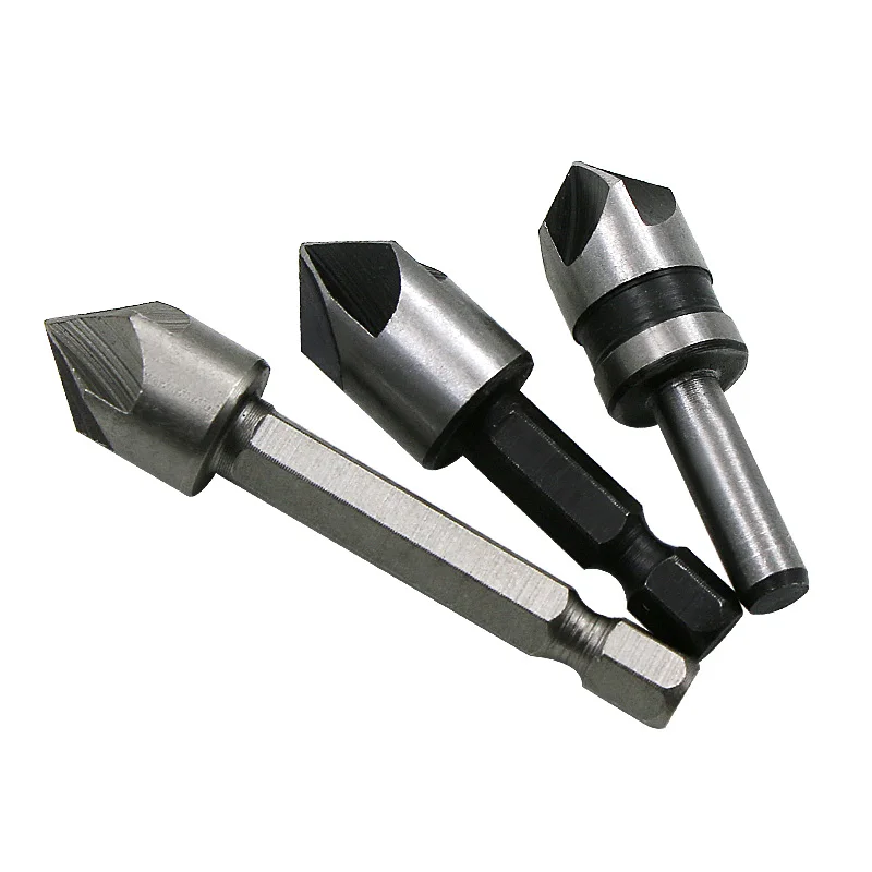 5Pc Industrial Countersink เจาะชุด5ขลุ่ยอ่างล้างจานเจาะไม้โลหะทำงาน Chamfer Chamfering Cutter