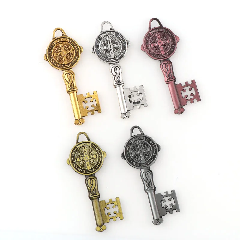 5 Colors  Catholicism Christian Jewelry Key Charms Saint Benedict Key Pendants For DIY Pendants Necklace