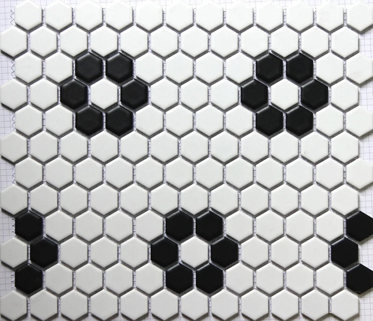 Matt Black White Hexagonal Ceramic mosaic tile kitchen backsplash swimming pool bathroom floor tiles 23x23mm 3D wall tile