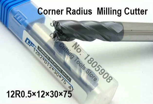 1PCS 12R0.5*12*30*75 12mm 4 flutes Cemented Carbide Corner Radius endmill CNC router bit milling cutter tool