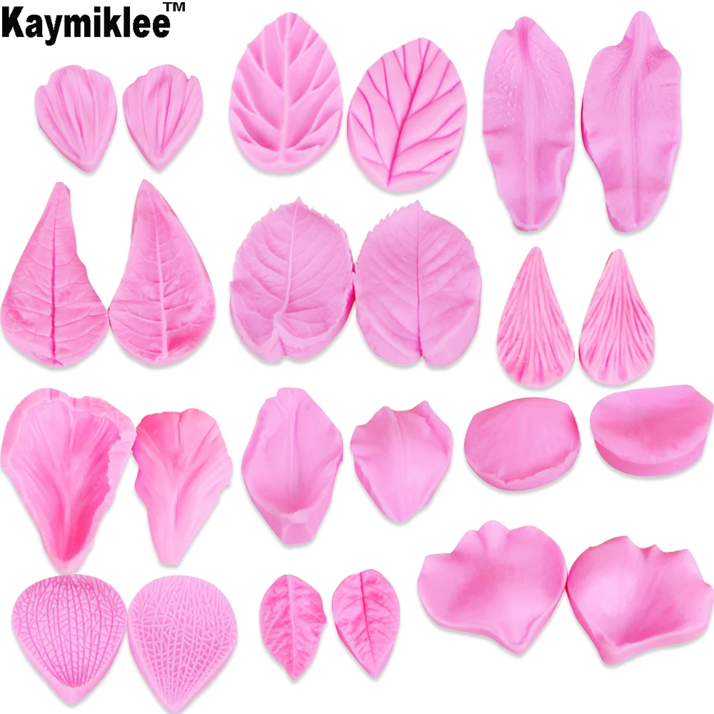 C211 24pcs/Set Leaf Flower Petal Silicone Mold Form Cake Decorating Tools Fondant Sugarcraft Gumpaste Chocolate Baking ClayMould