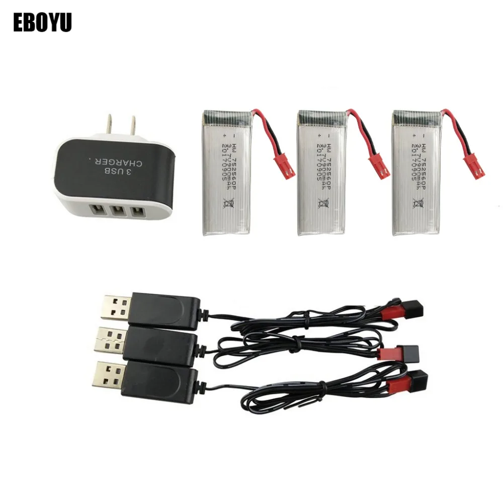 

3pcs * EBOYU 3.7V 900mah Lipo Battery + 1 to 3 USB Charger + 3pcs USB Charger Cables for 8807 8807W 8807HW Fold Quadcopter Drone