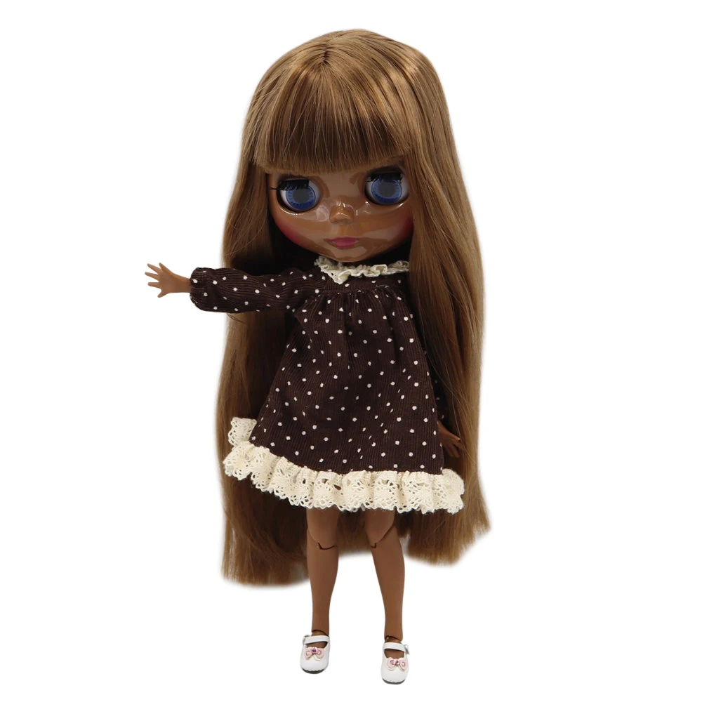 ICY DBS Blyth doll 1/6 30cm bjd Super dark skin joint body black Glossy face Dark brown hair. No.0623