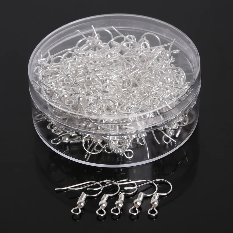 

200pcs/lot silver rhodium gold earring hooks ear wire for earrings DIY jewelry making findings (Contain Box)