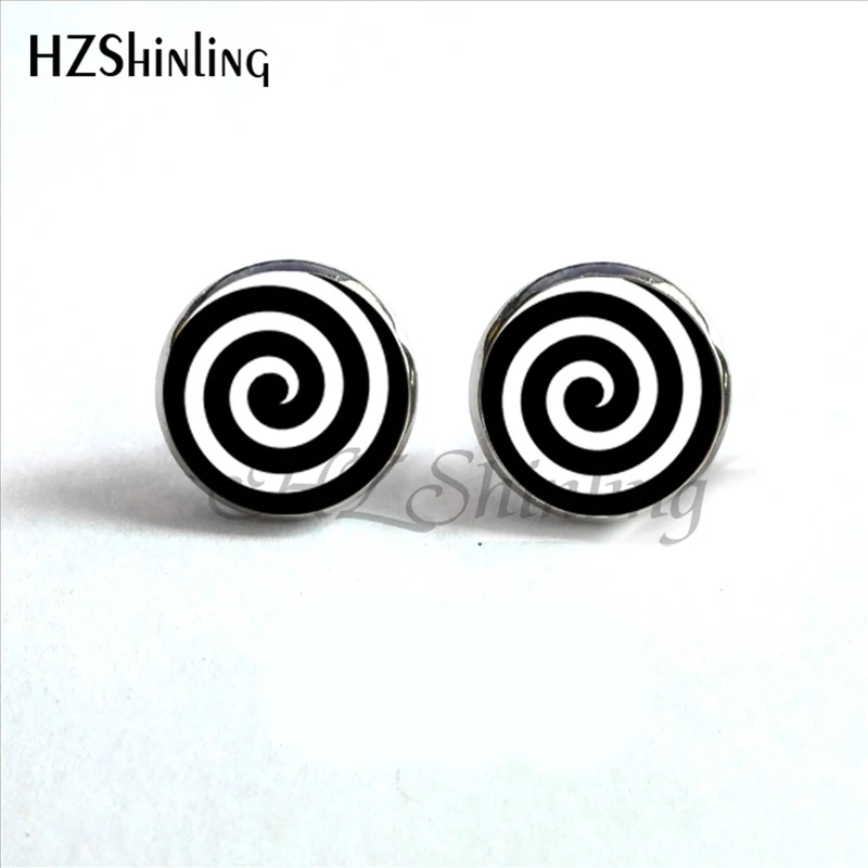 ED-0021 New Amazing Crazy spiral Earrings Handmade Art Photo Glass Dome Crazy spiral Jewelry Stud Earrings Wholesale HZ4