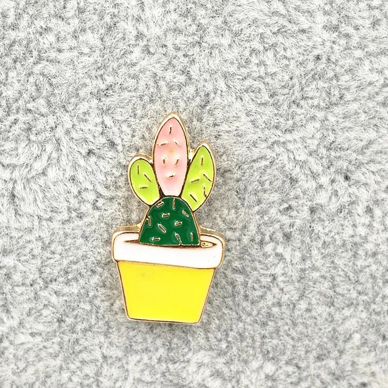 Timlee X195   New Oil Drop Cute Cactus Pots Orchid  Metal Brooch Button Pins Girl Jeans Bag Decoration Gift Wholesale