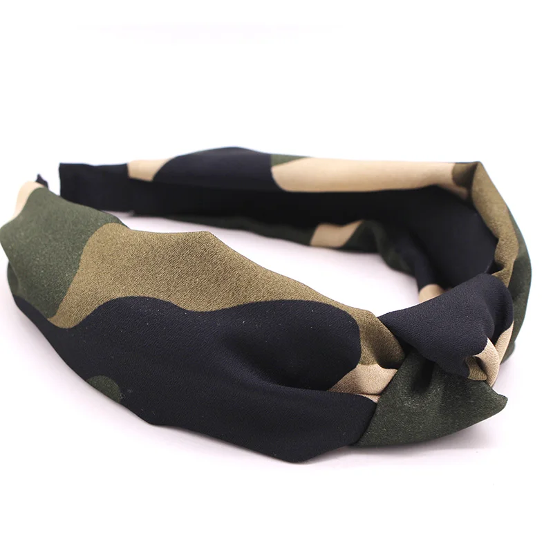 Bohemian Military Satin Hairband Center Knotted Headband camouflage Knot Headband customized Hair Accessories