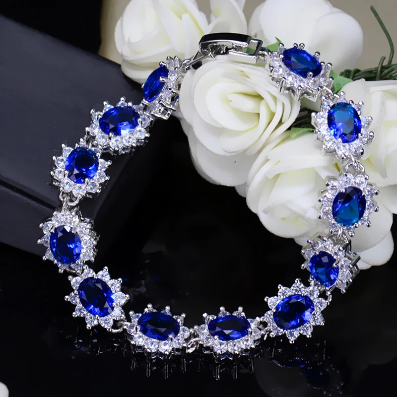 BeaQueen Sparkling Big Oval Purple Austrian Crystal CZ Bracelets Bangles Women Trendy Jewelry Romantic Gift for Wife B024