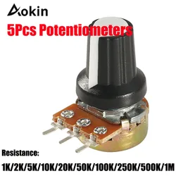 5Pcs 10k Potentiometer knob 1K 100K 5K 50K OHM WH148 Welle mit Mutter 3 terminal Linear Taper Rotary B10K für Arduino diy kit