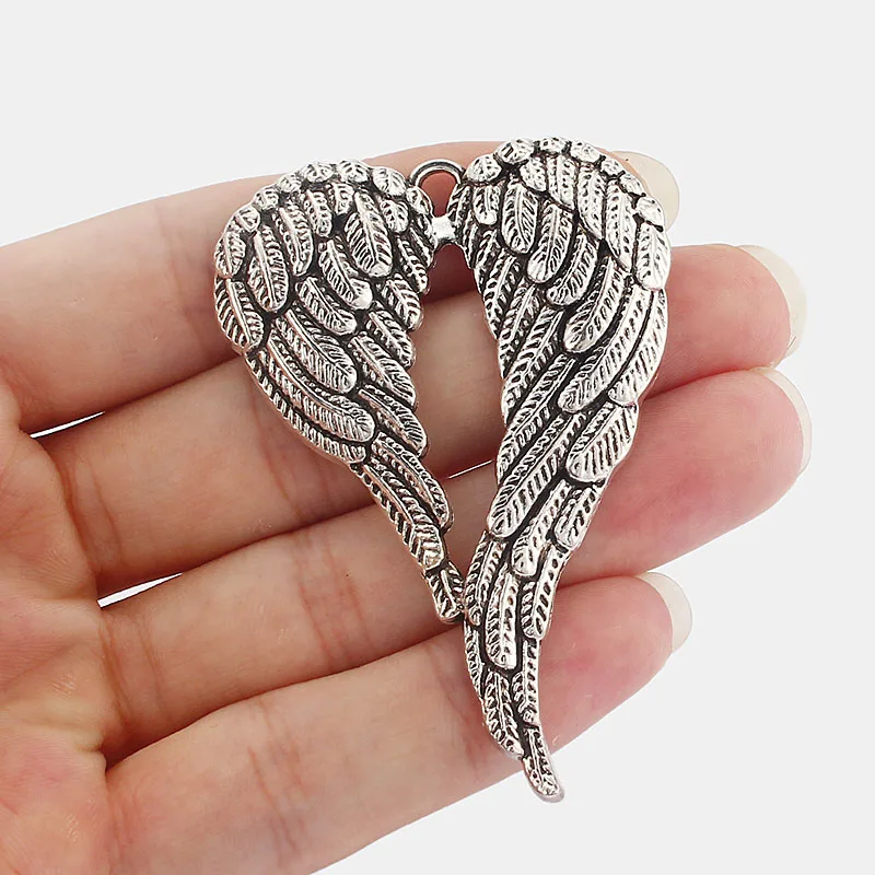 

5 Pcs Large ANGEL WINGS FEATHER Charms Pendants Jewelry Necklace Making Findings 69x47mm