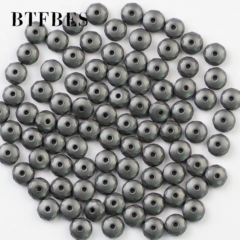 BTFBES Faceted Flat Round Matte Black Hematite Beads Natural Stone 3/4/6/8mm Round Loose Beads For Jewelry Bracelet Making DIY image 4