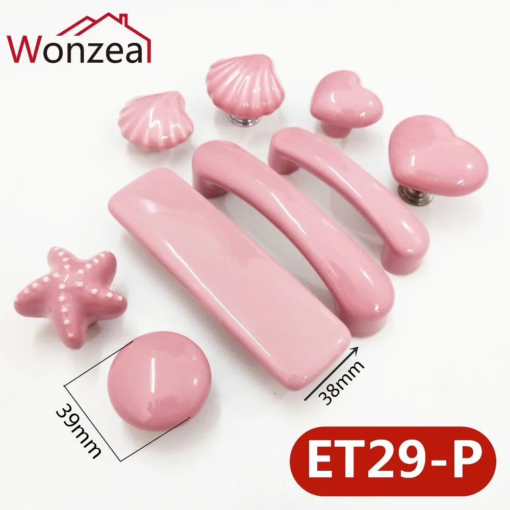 Pink Heart Round Shape Ceramic Drawer Handles Children Door Handle Cute Cabinet Knobs Kid Dresser Knob Cute Cupboard Handle