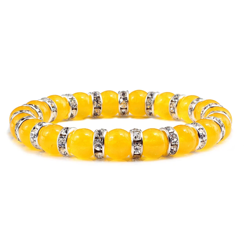 Trendy Women Natural Stone Bracelet Charm Yellow Chalcedony Rhinestone Beads Strand Bracelets Bangles Men Crystal Couple Jewelry