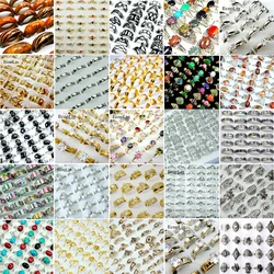 Wholesale Jewelry 50Pcs /Lot Women Rings Lots Fashion Female Jewelry Accessories Store Bulks Packs Multiple Styles