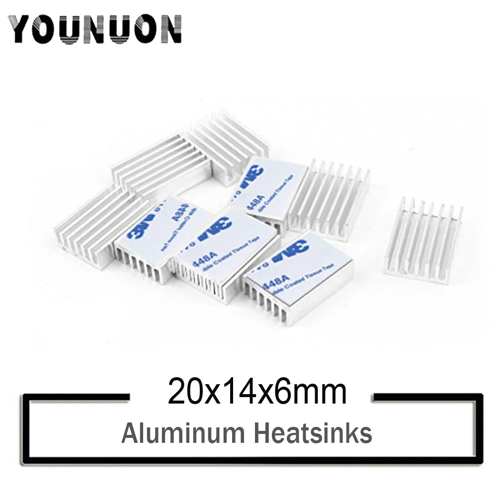 10Pcs YOUNUON Sliver 20x14x6mm Aluminum Heatsink Radiator Cooling Fin Silver Tone with 3M Tape