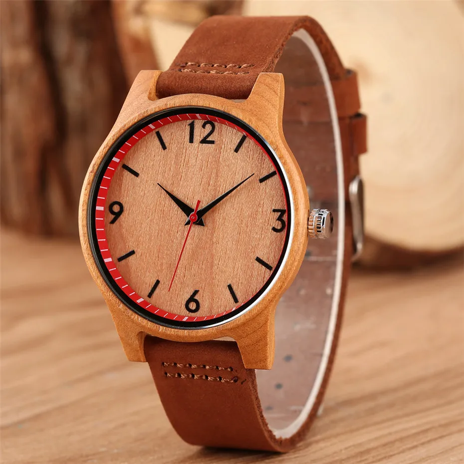 Cherry Wood/Bamboo Watches Fashion Minimalist Women's Watch Genuine Leather Wristwatch Quartz Movement Female Clock Gifts reloj