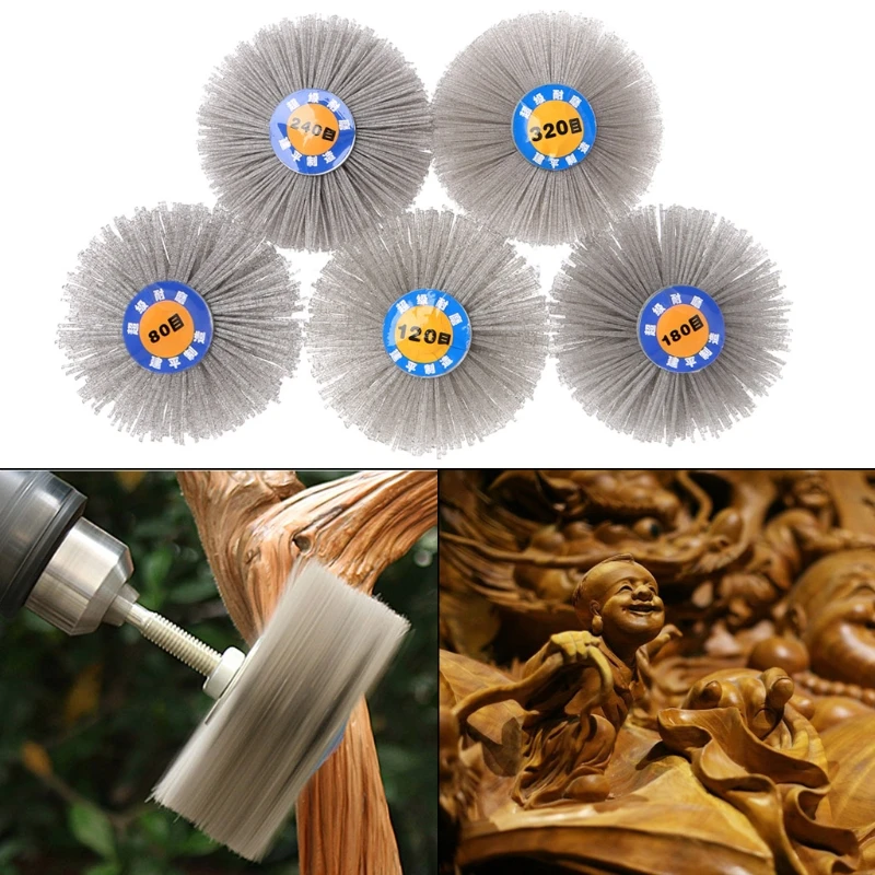 Deburring Abrasive Alumina Wire Brush Flower Head Polish Wheel Shank Furniture Sculpture Rotary Drill Tool-