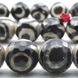 Cuentas de piedra Natural facetada negra, cuentas tibetanas místicas de ojo de ágata antigua, 6, 8, 10, 12mm, venta al por mayor