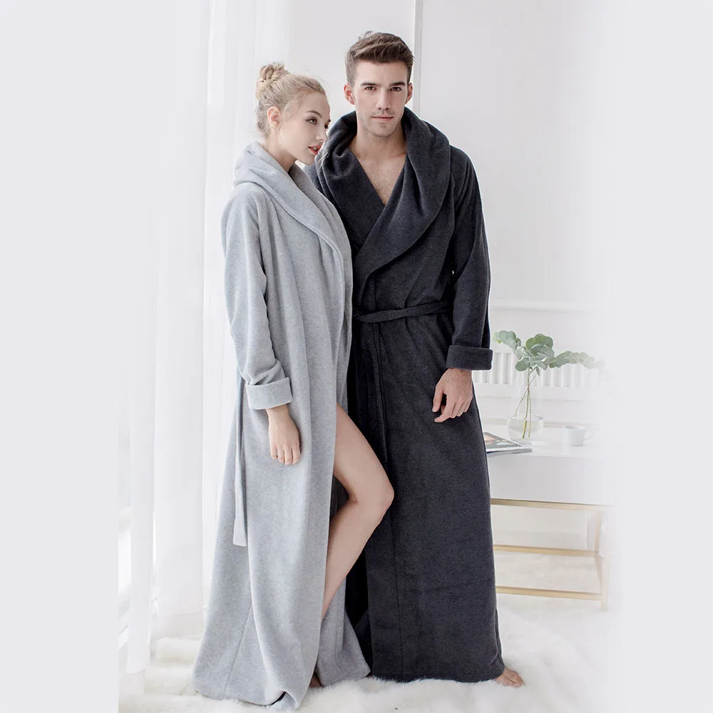 Men\'s and Women\'s Long Robes Microfiber Fleece Floor Length Plus Size Bathrobes Sleepwear Loungewear Full Length Gown Pajamas