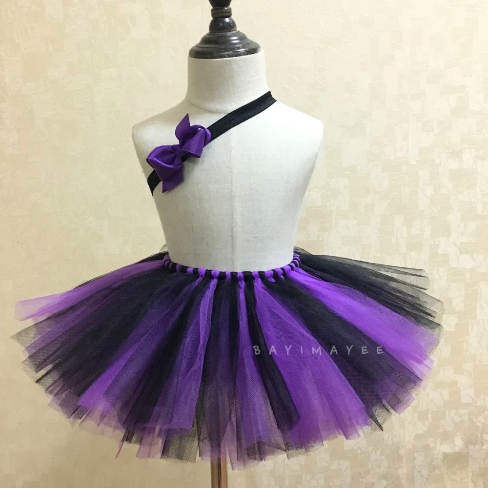 Cute Girls Summer Tutu Skirts Baby Purple Black Tulle Skirts Ballet Pettiskirt Tutu with Bow Headband Kids Party Skirts Clothing