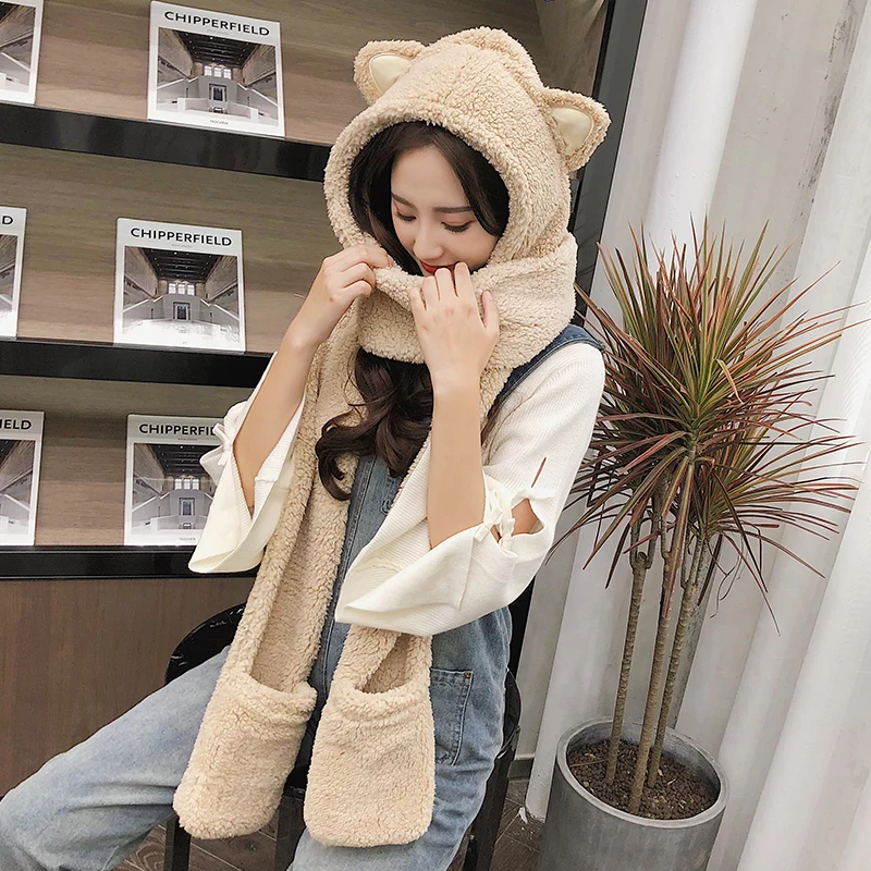 ZDFURS*Winter hat women double thick hat scarf gloves one three-piece Korean version parent-child thickening scarf students