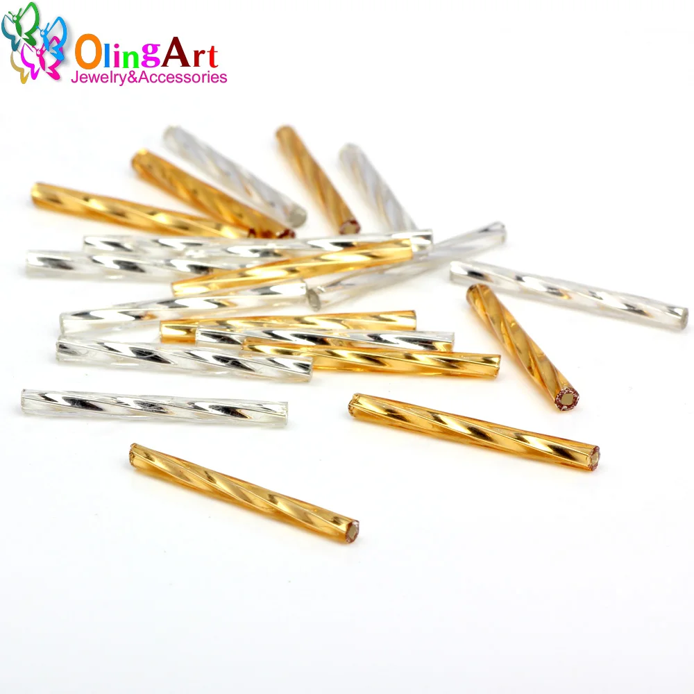 OlingArt Gold and Silver Color Tube 2.5x25mm 45g/lot Twist Tube Glass Seed Beads DIY Accessory Necklace Jewelry Making