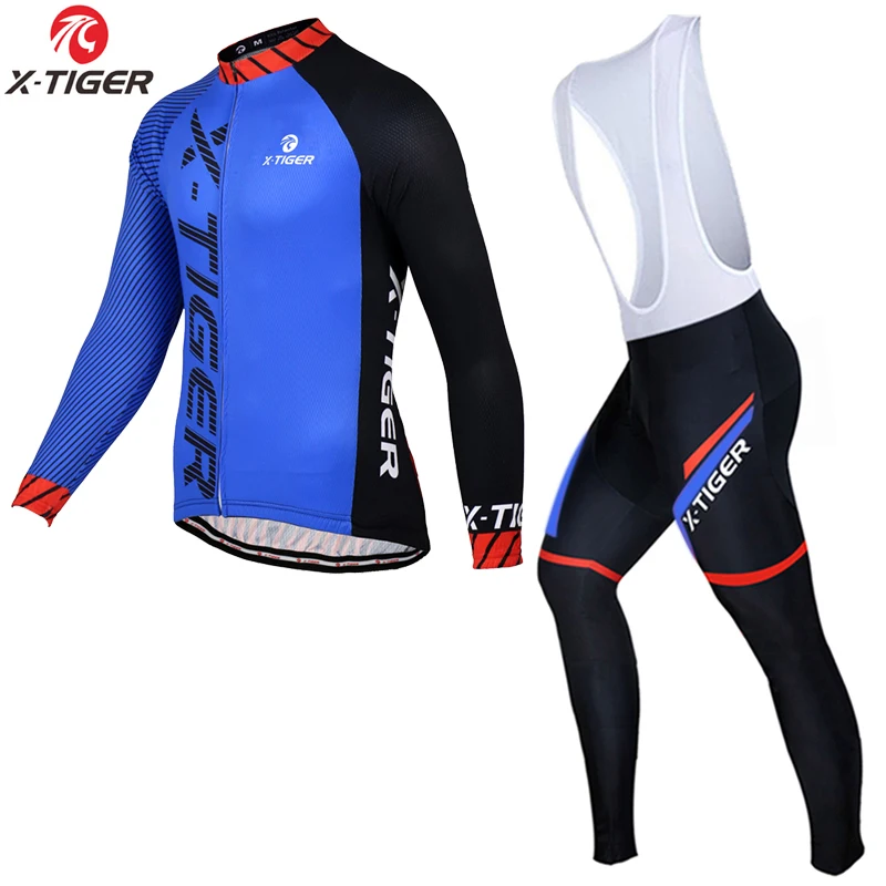 

X-TIGER Winter Thermal Fleece Cycling Jersey Set Breathable Bike Long Sleeve MTB Bicycle Clothing Racing Cycling Set For Men