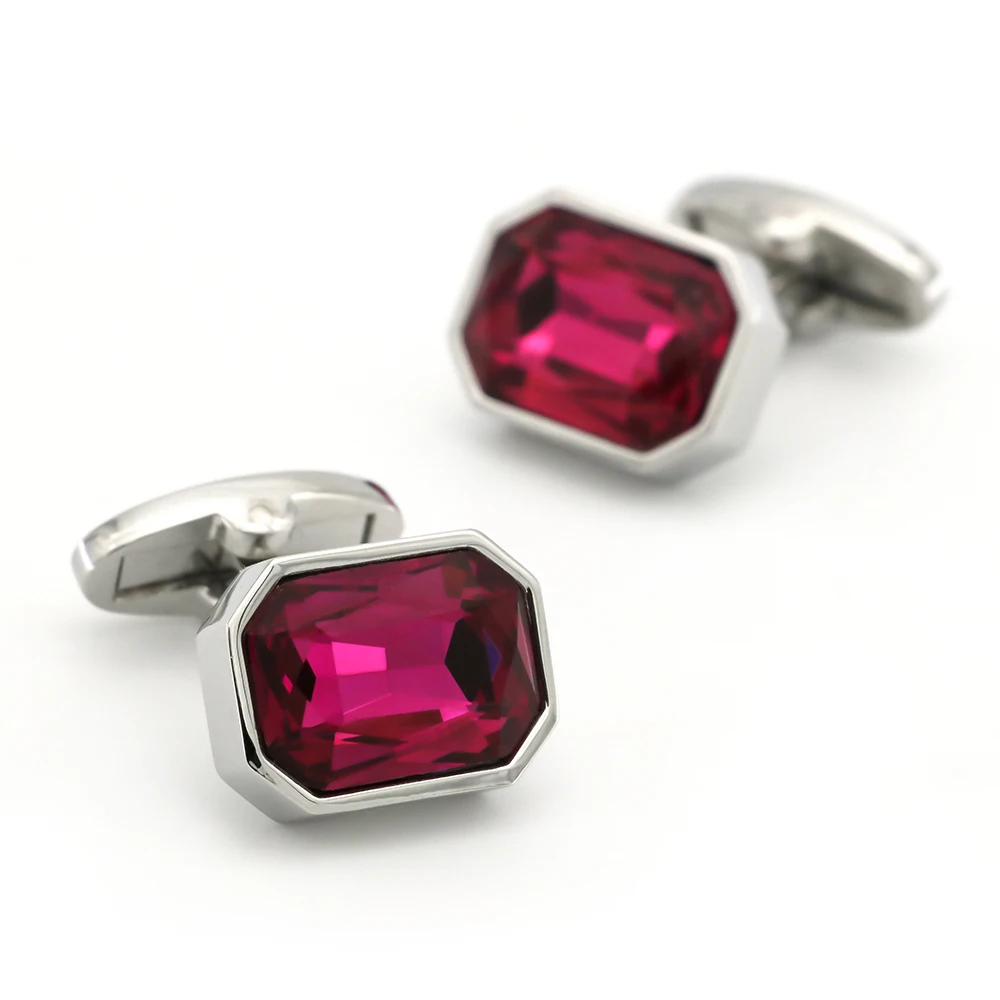 Men's Luxurious Crystal Octagon Cufflinks Copper Material Purple Color