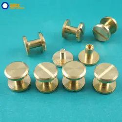 50 Set 10*6mm Ottone Massiccio Rivet Chicago Vite per Artigianale In Pelle Cintura Portafoglio/Appartamento