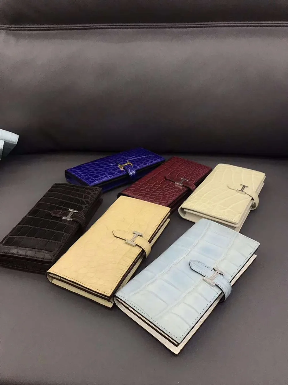 100% REAL genuine crocodile leather skin men wallet long size matt colors with cow skin lining bank card cash license holder