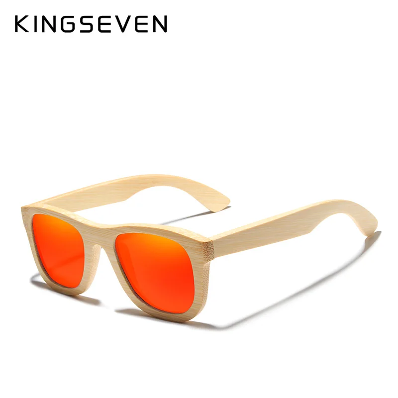 KINGSEVEN-Lunettes de soleil rétro en bambou pour hommes et femmes, miroir polarisé, UV400, lunettes de protection des yeux, plein cadre, nuances de bois, lunettes faites à la main