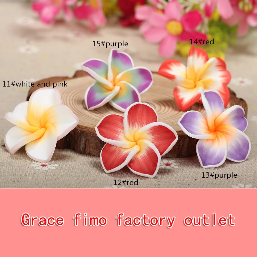 10pcs 30mm Polymer Clay Plumeria Frangipani Rubra Flower Beads For Holiday Hawaii Jewelry Necklace Brooch Headwear Making Supply