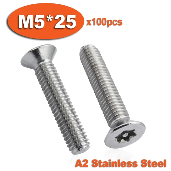 

100pcs DIN7991 M5 x 25 A2 Stainless Steel Torx Flat Countersunk Head Tamper Proof Security Screw Screws