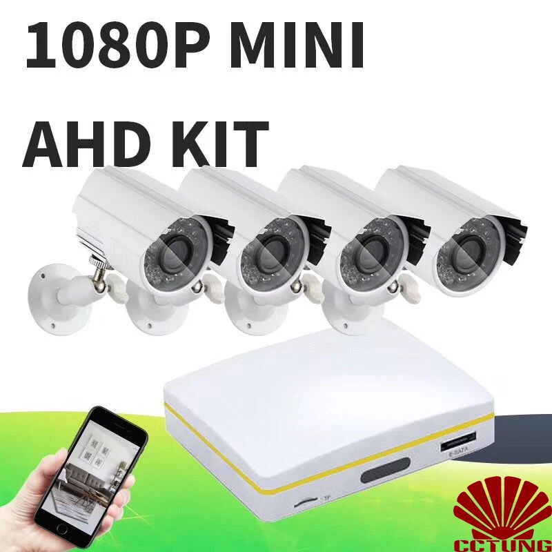 Super Mini 4ch AHD Digital Video Recorder DVR with 4pcs of  720P AHD Cameras & 15m Cables kit with free iCloud & APP Monitor