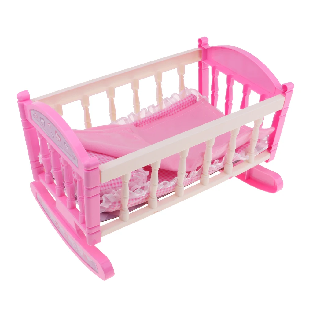 Pink Cradle Bed With Pillow Quilt Kit For 9-11 inch Reborn Baby Girl Dolls Accessory 29*20cm