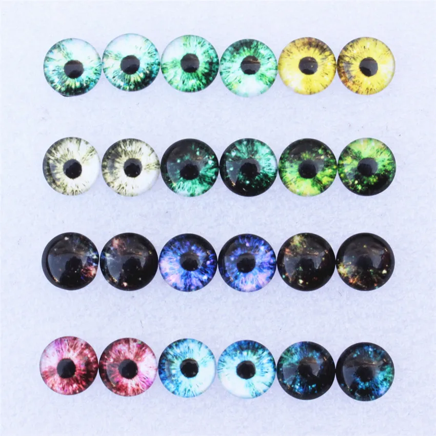 12mm Random Mixed Dragon Eyes Round Glass Cabochon Flatback Photo Dome Jewelry DIY Accessories Tray by pair 50pcs/lot K06116