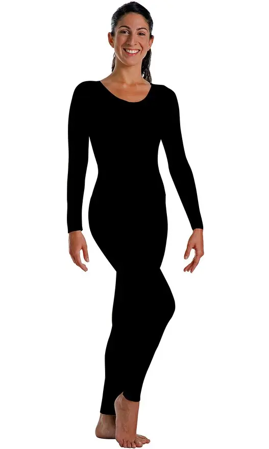 Unisex Adult Long Sleeve Footless Full Body Unitard Nylon Spandex Dance Unitard Costume Scoop Neck Leotard Gymnastics Bodysuits