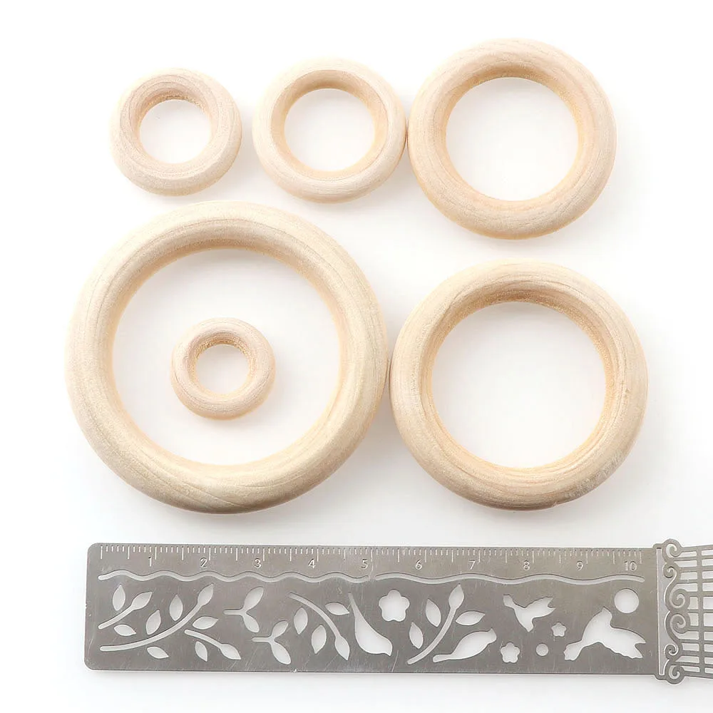6 Size 5-50PCS Fine Quality Natural Wood Teething Beads Wooden Ring Children Kids DIY Wooden Jewelry Making DIY Crafts