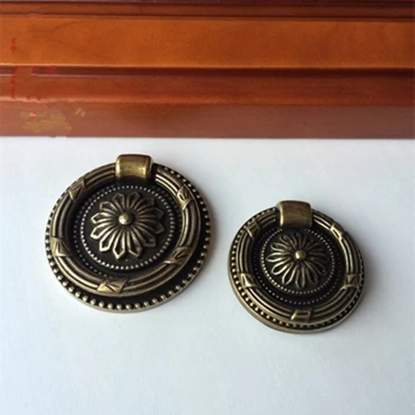 Diameter 48mm 38mmRetro Style Drop Ring Antique Brass Drawer Shoe Cabinet Knob Pull Classical bronze Kitchen Cabinet  Handle